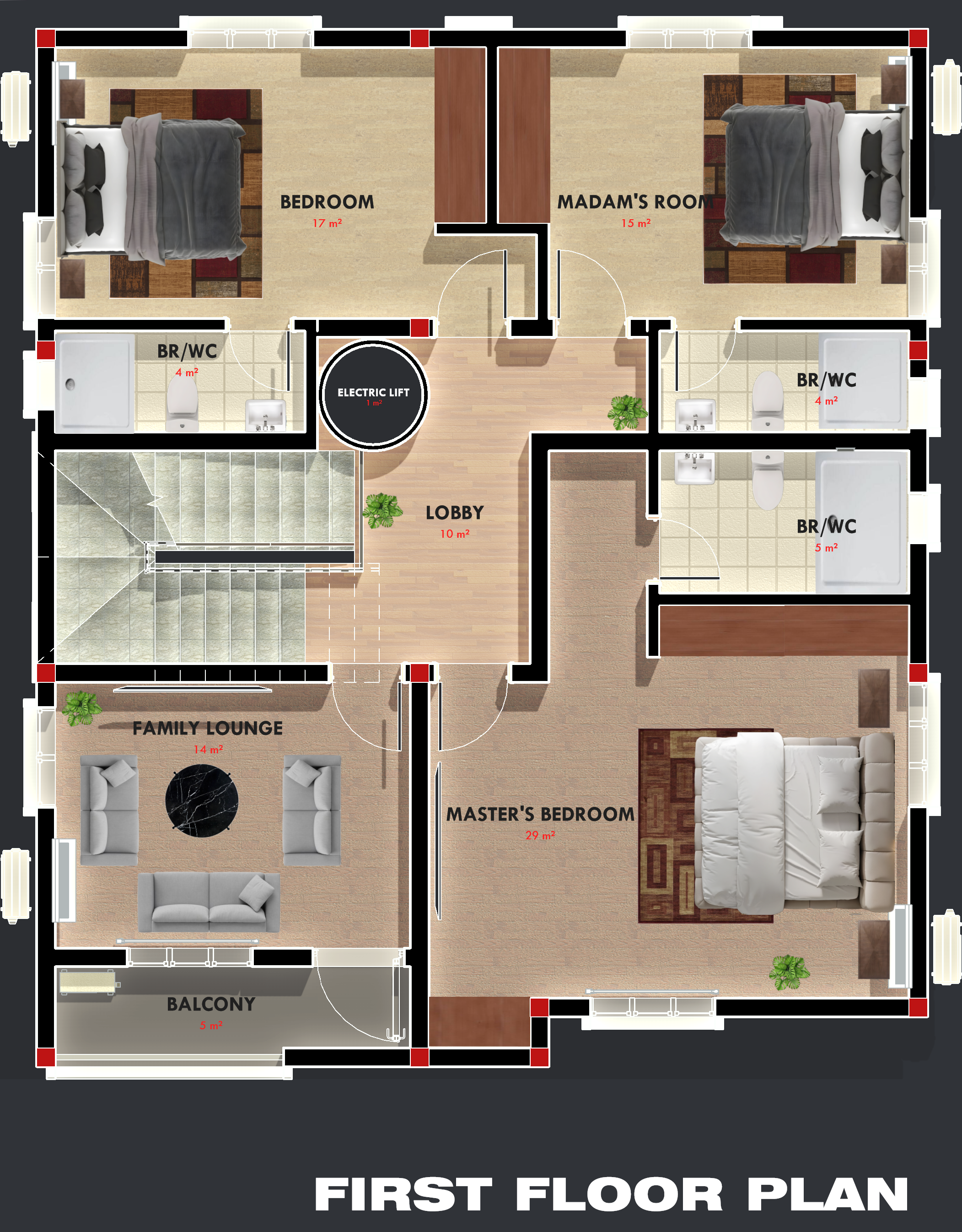 MODERN 4 BEDROOM APEX DUPLEX - FIRST FLOOR PRESENTATION PLAN