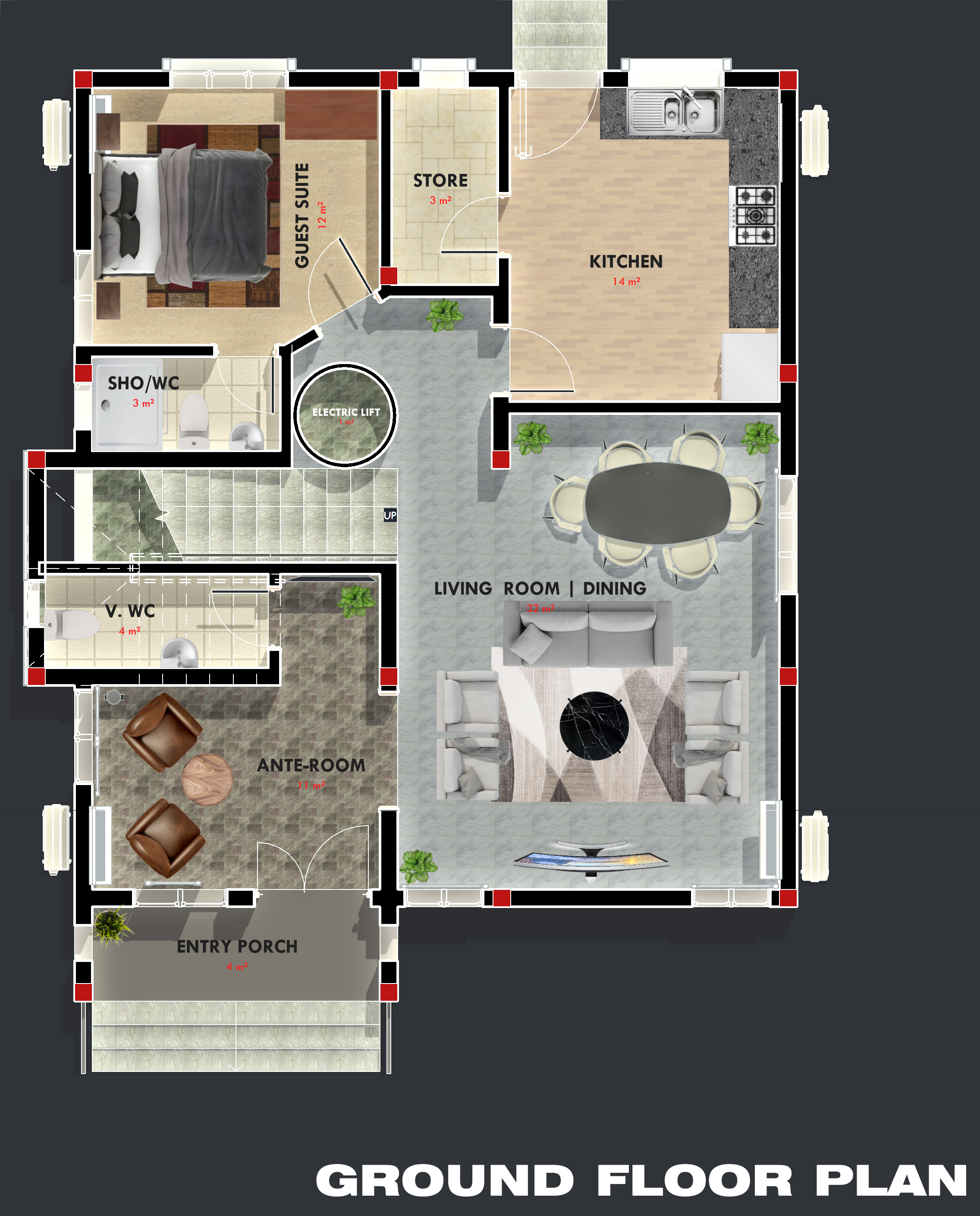 MODERN 4 BEDROOM APEX DUPLEX - GROUND FLOOR PRESENTATION PLAN