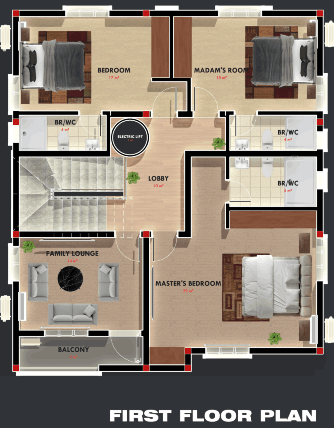 jpeg-optimizer_MODERN 4 BEDROOM APEX DUPLEX - FIRST FLOOR PRESENTATION PLAN