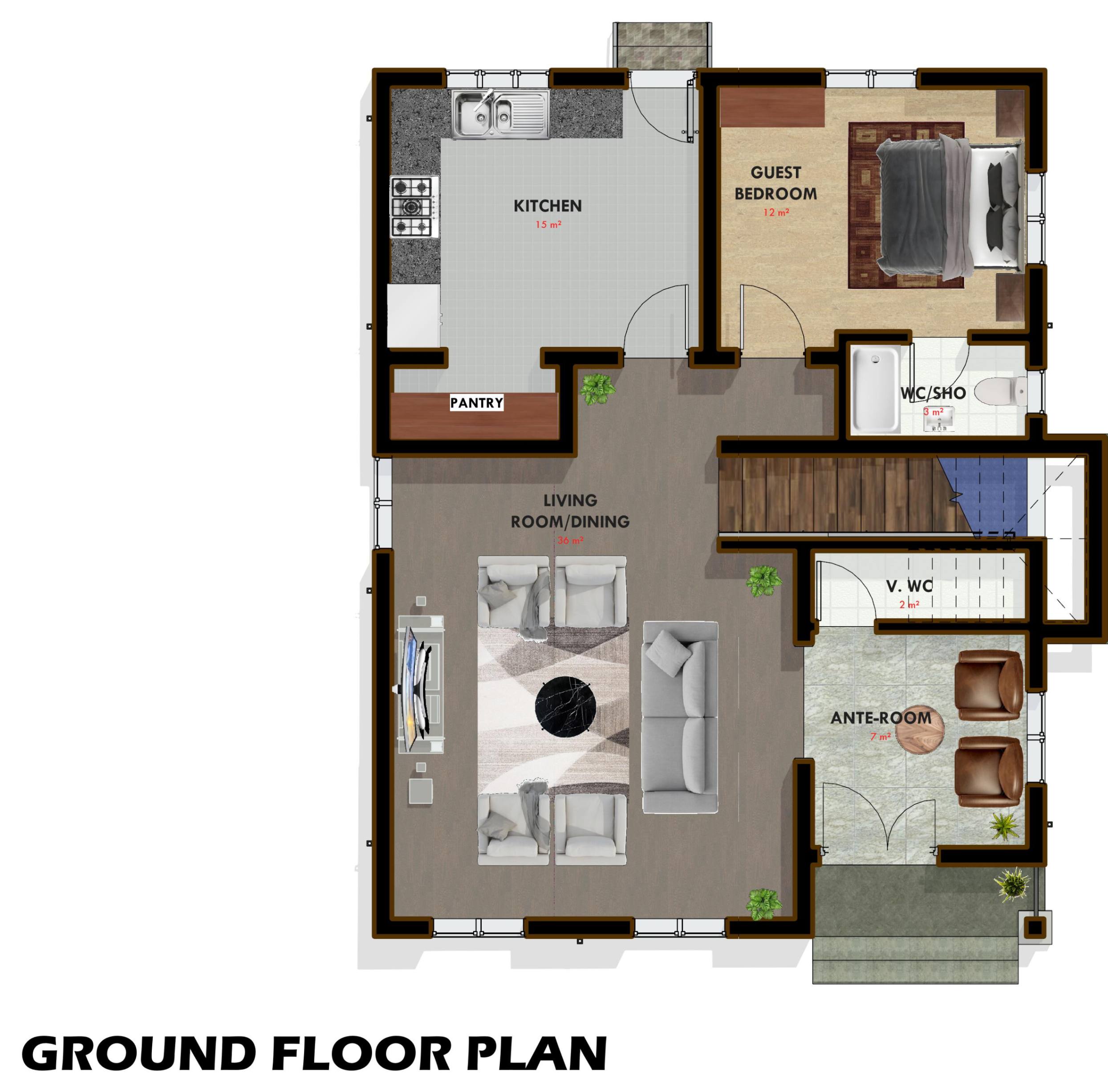 jpeg-optimizer_4 BEDROOM DUPLEX - Floor Plan - 1-GROUND FLOOR - PRESENTATION PLAN