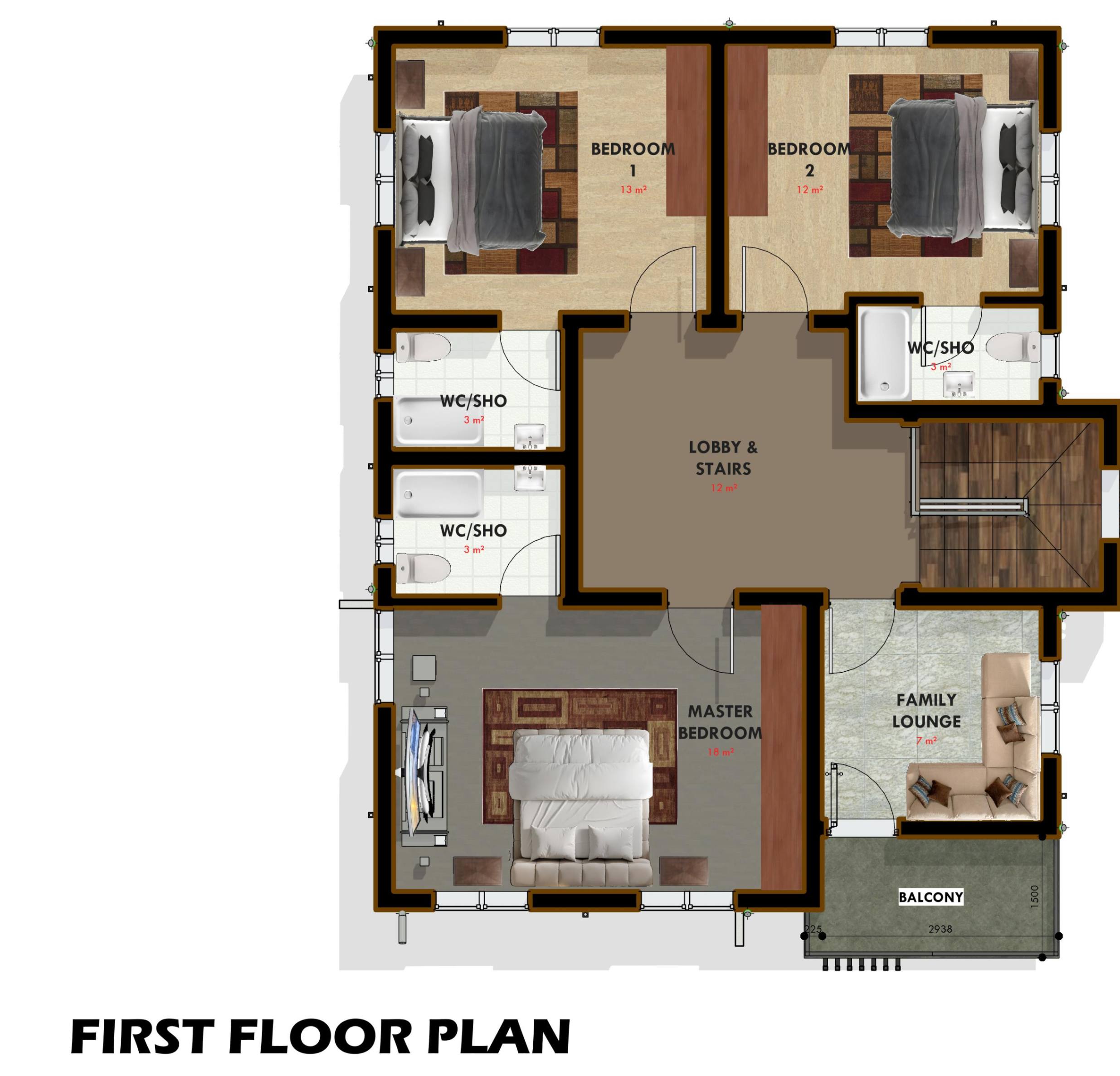jpeg-optimizer_4 BEDROOM DUPLEX - Floor Plan - 3-FIRST FLOOR - PRESENTATION PLAN